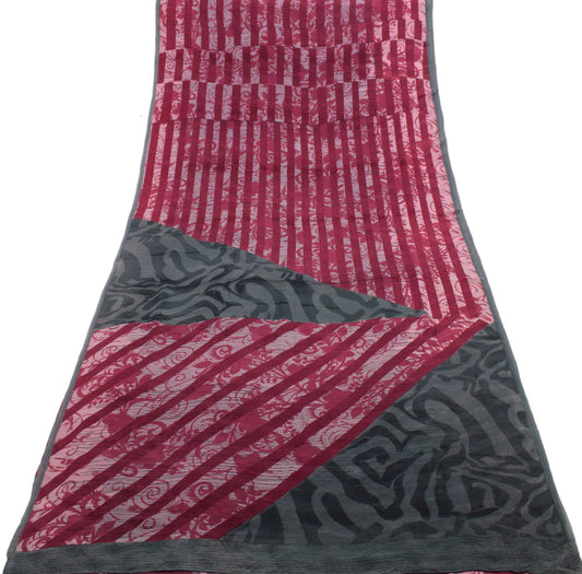 Sushila Vintage Pink Saree 100% Pure Georgette Silk Printed Floral Craft Fabric