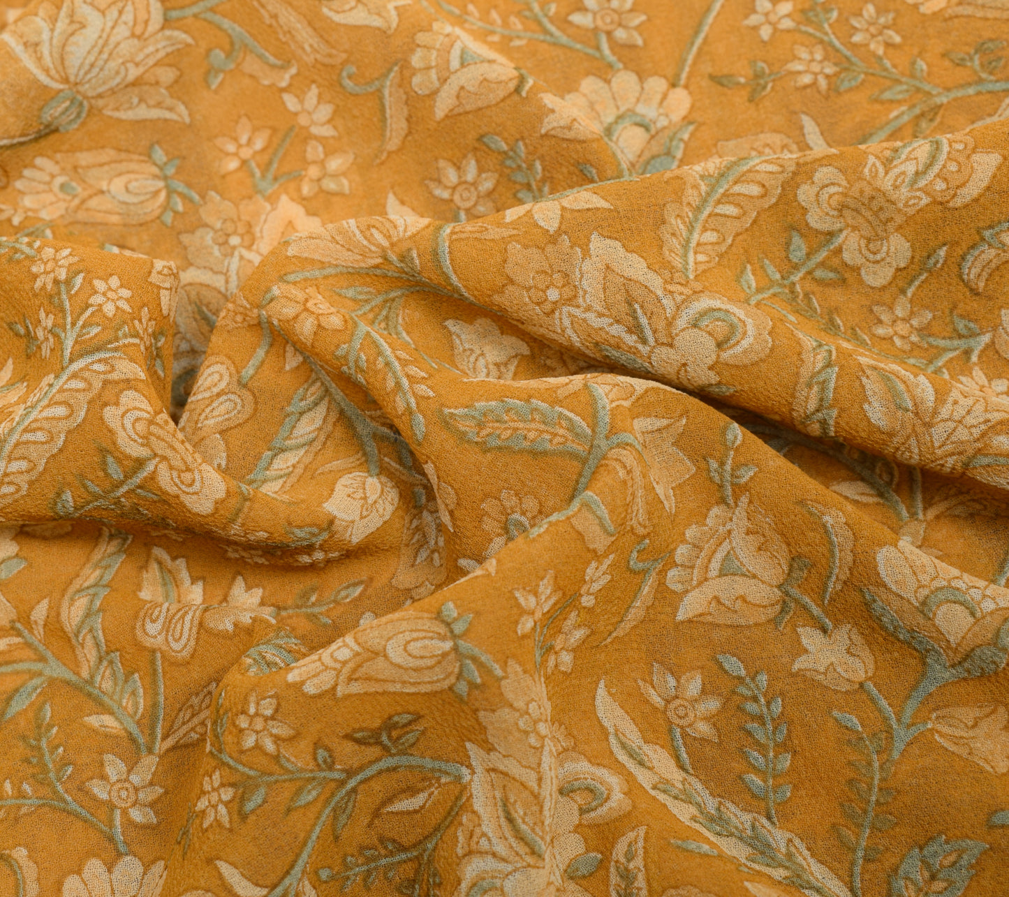 Sushila Vintage Mustard Saree Blend Georgette Silk Printed Floral Craft Fabric