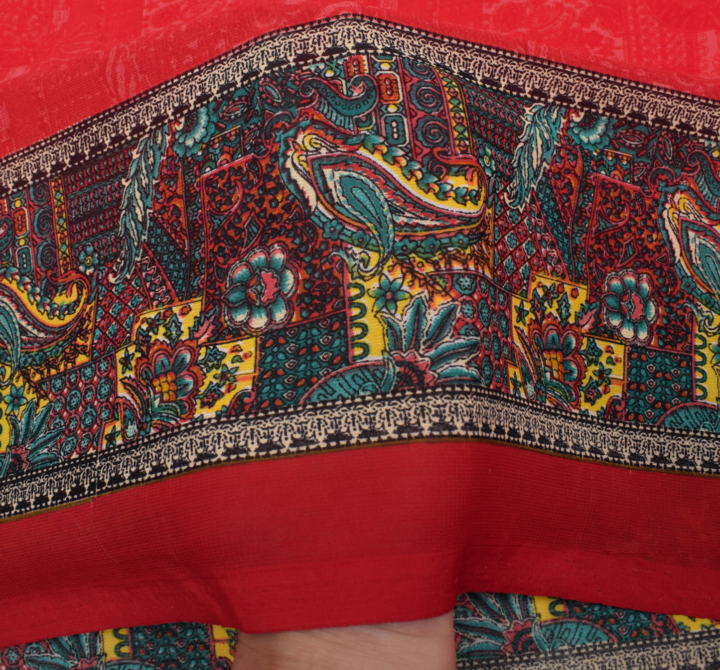 Sushila Vintage Red Saree Blend Georgette Silk Printed Floral Craft Fabric