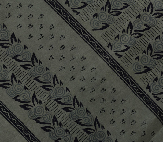 Sushila Vintage Green Saree 100% Pure Silk Printed Floral Soft Craft Fabric
