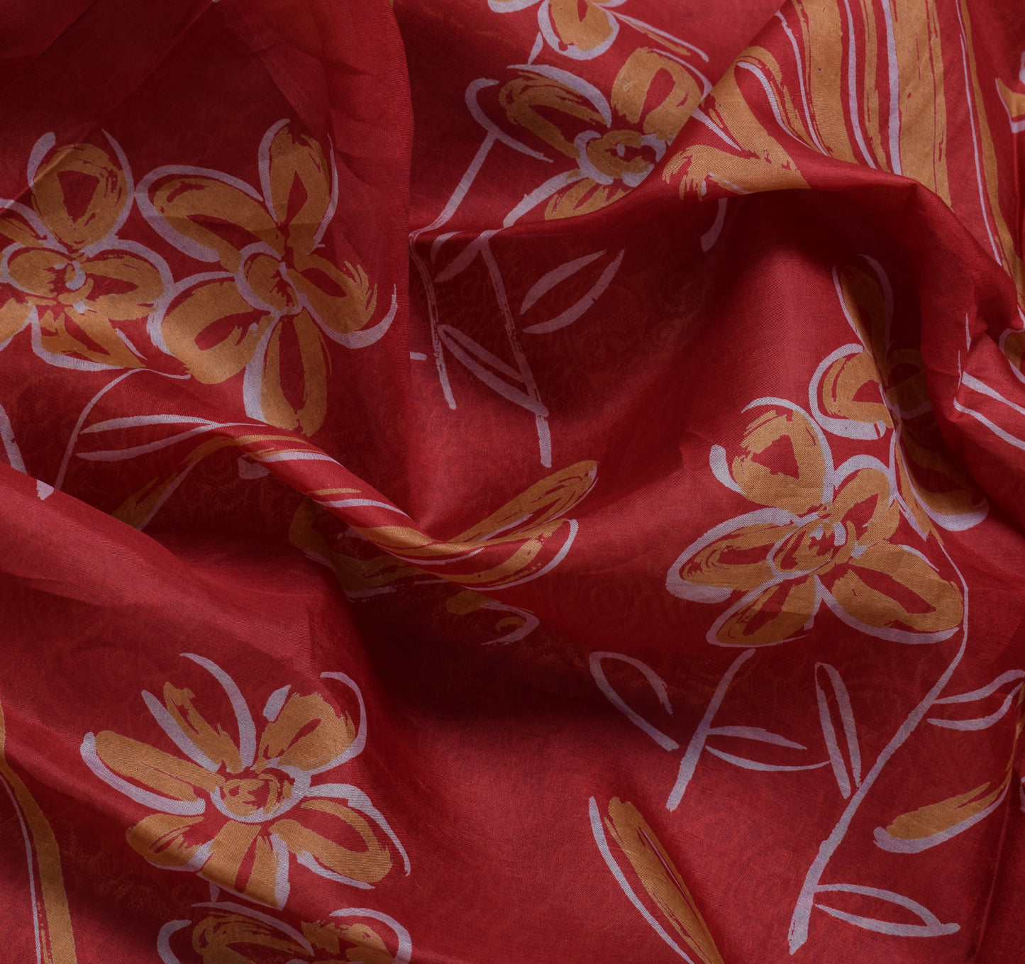Sushila Vintage Red Saree 100% Pure Silk Printed & Woven Soft Craft 5 YD Fabric
