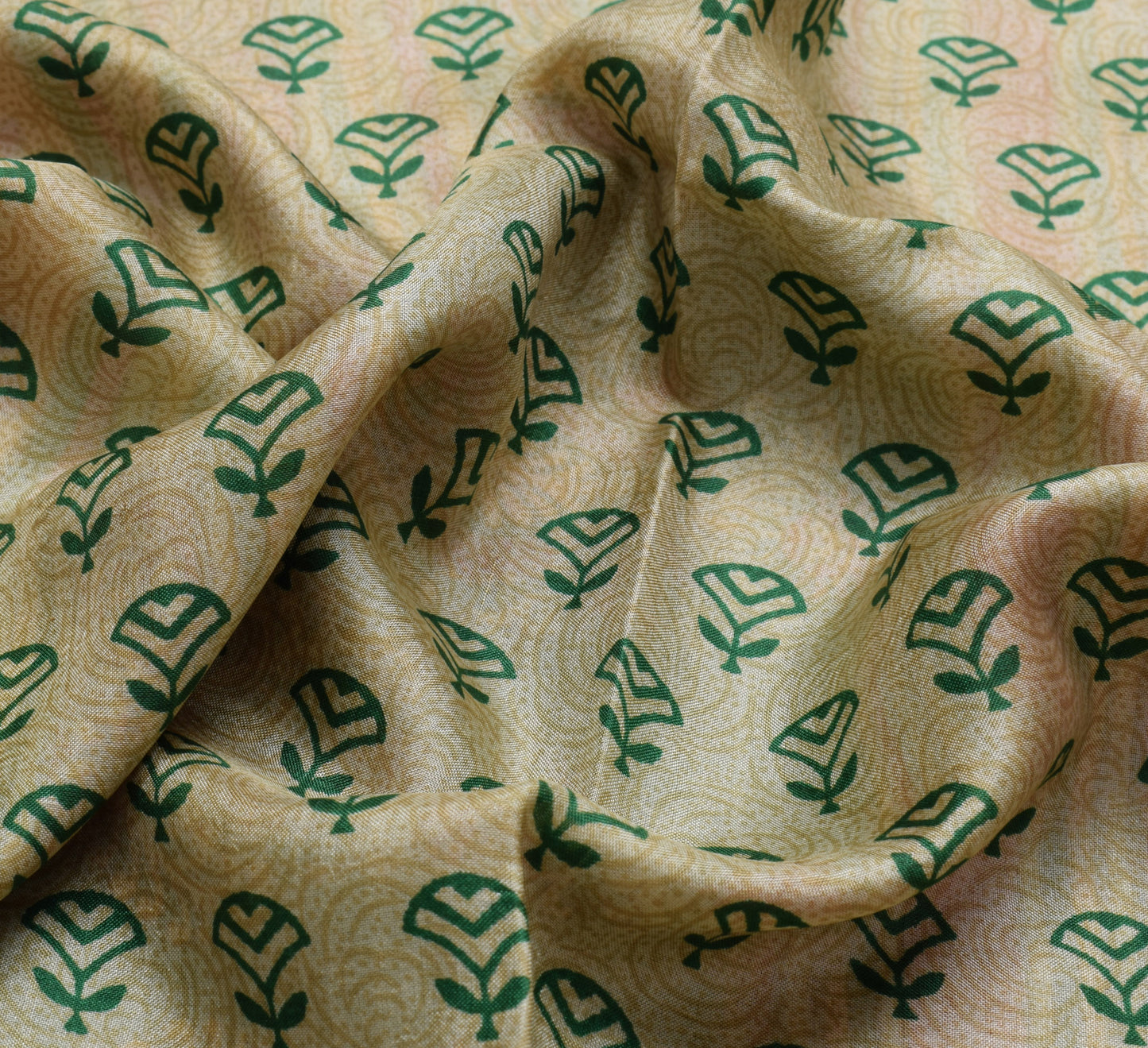 Sushila Vintage Green Saree 100% Pure Silk Printed Floral Soft Craft 5 YD Fabric