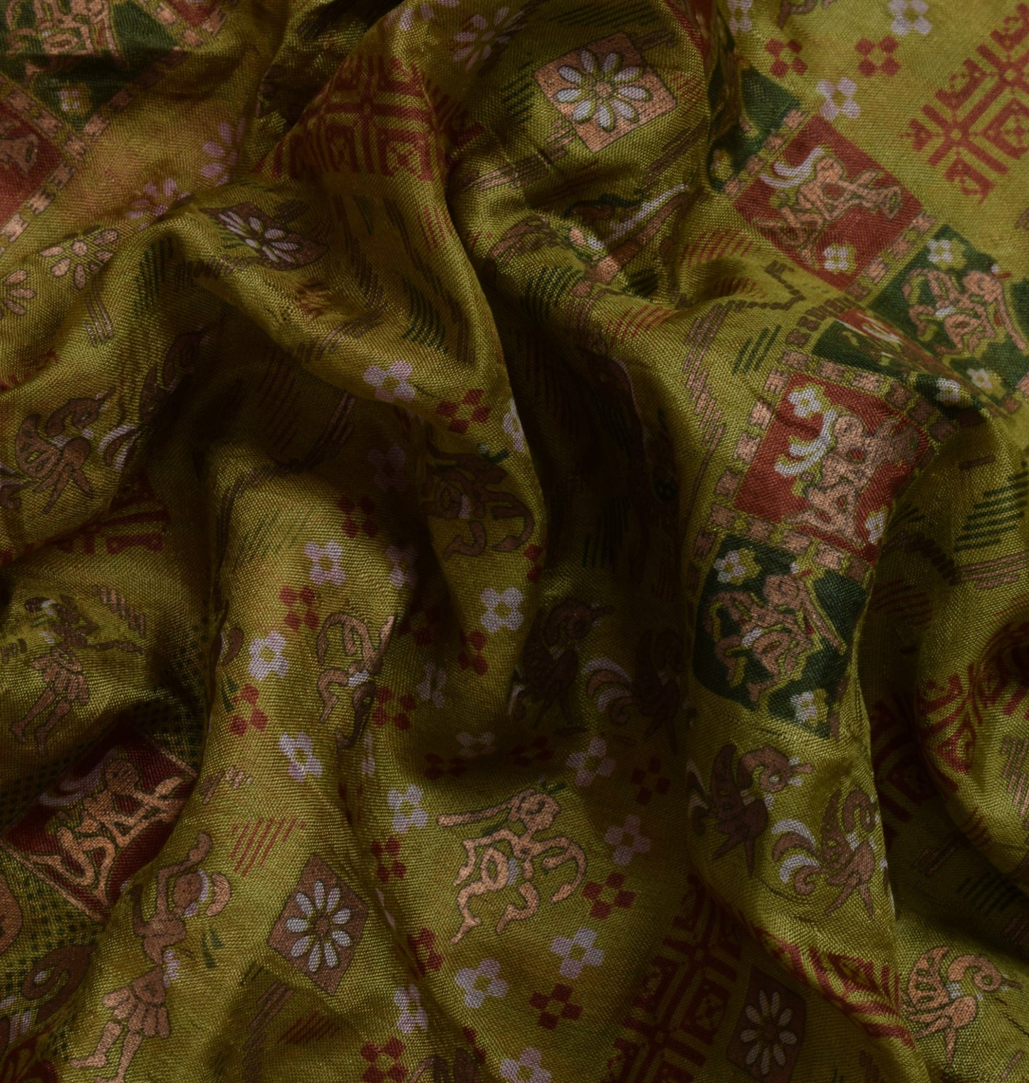 Sushila Vintage Green Saree 100% Pure Silk Printed Animal Soft Craft Fabric