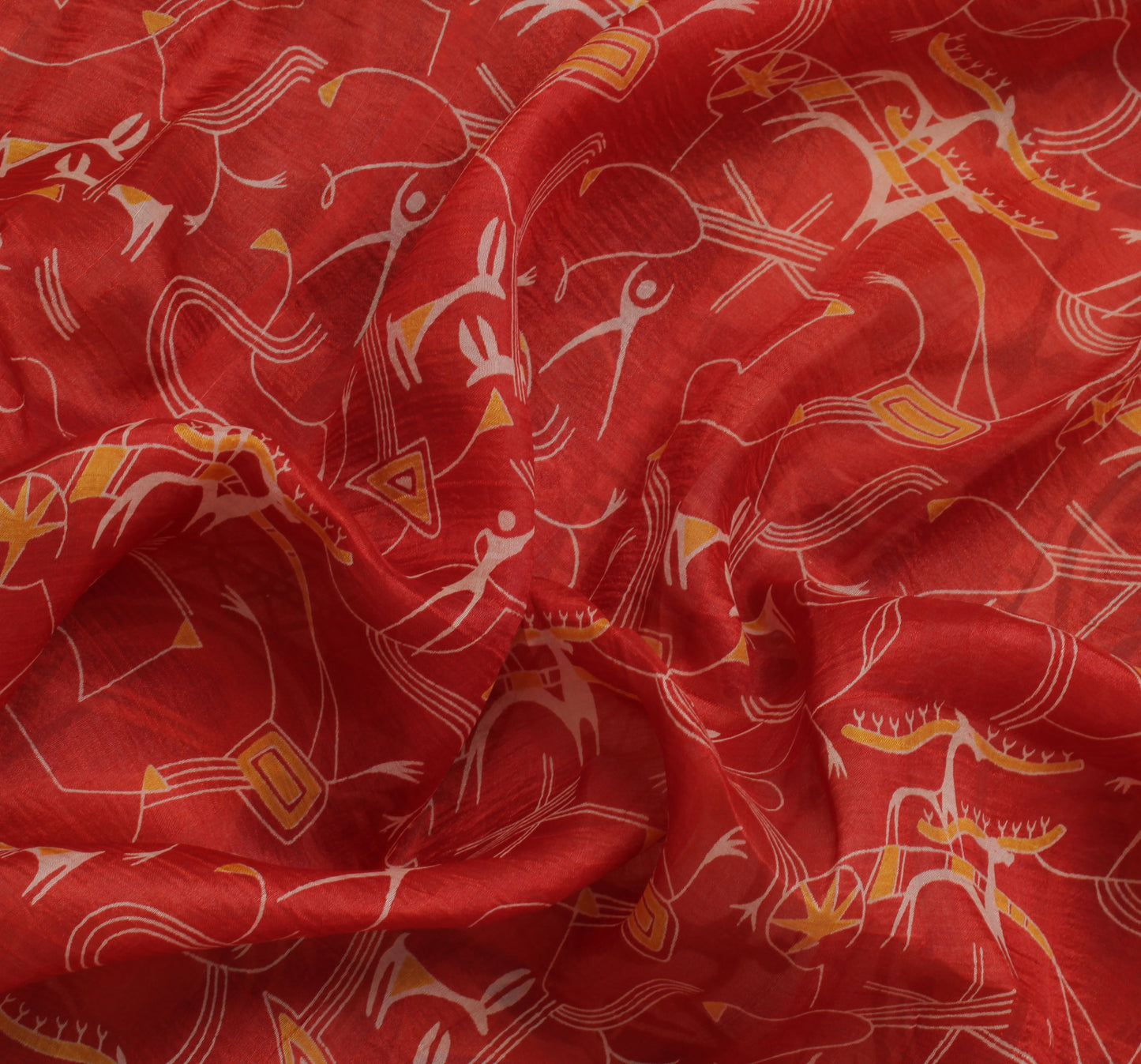Sushila Vintage Red Sari 100% Pure Silk Printed Human Soft 5 Yard Craft Fabric