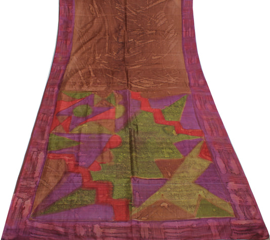 Sushila Vintage Indian Saree 100% Pure Silk Printed Abstract Soft Craft Fabric
