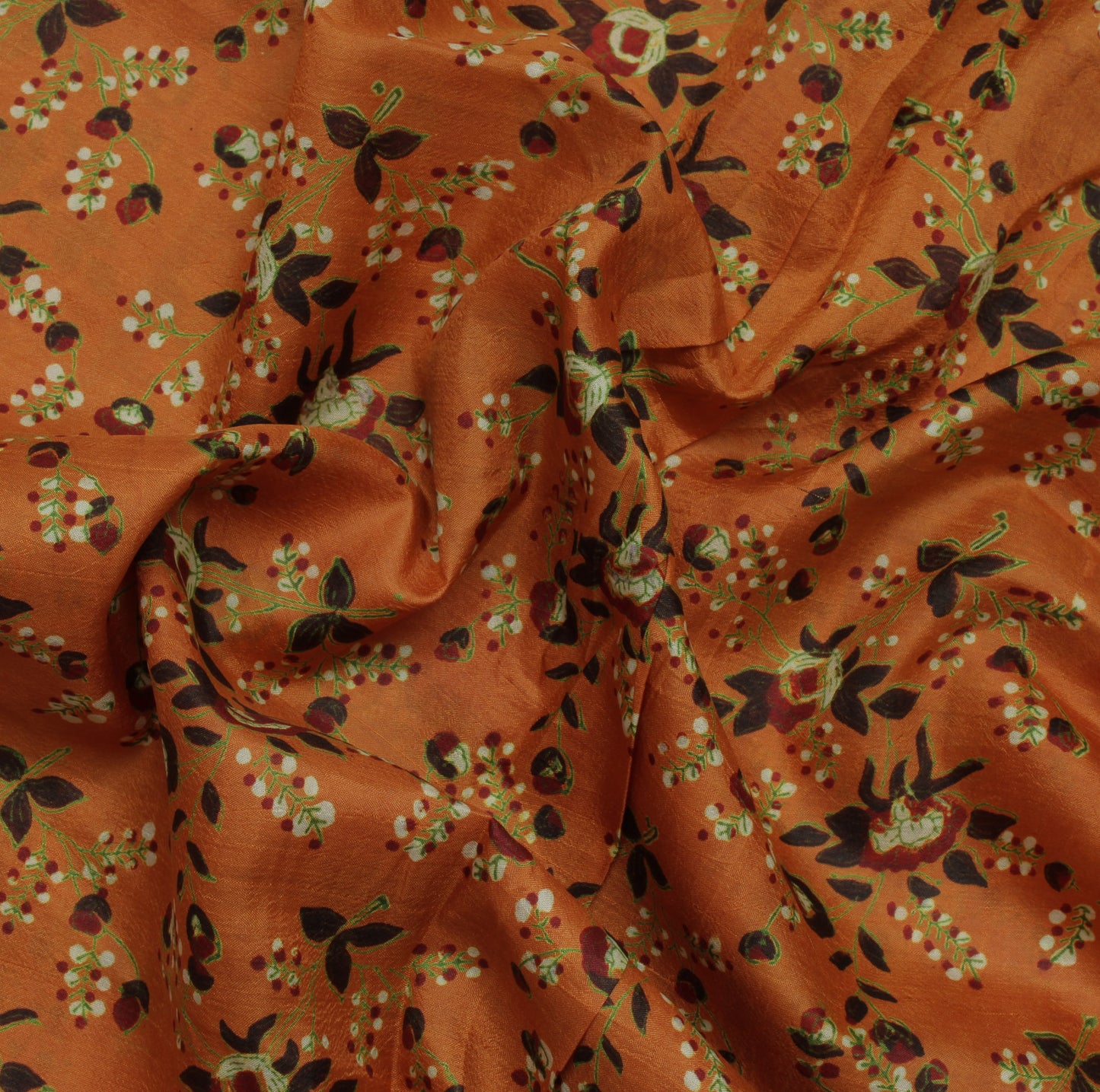 Sushila Vintage Brown Saree 100% Pure Silk Printed Floral Soft Craft Fabric