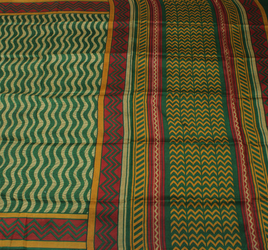 Sushila Vintage Green Saree 100% Pure Silk Printed Leheria Soft Craft Fabric