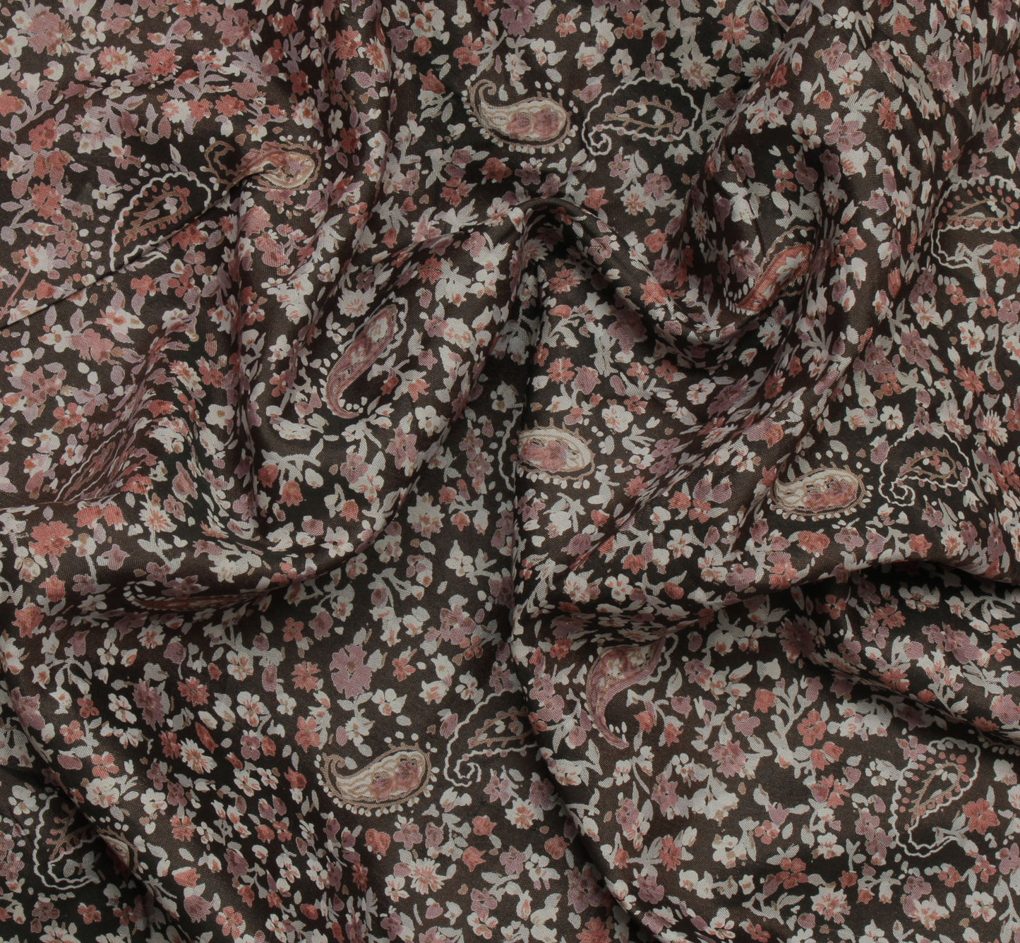 Sushila Vintage Brown Saree 100% Pure Silk Printed Floral Soft Craft Fabric