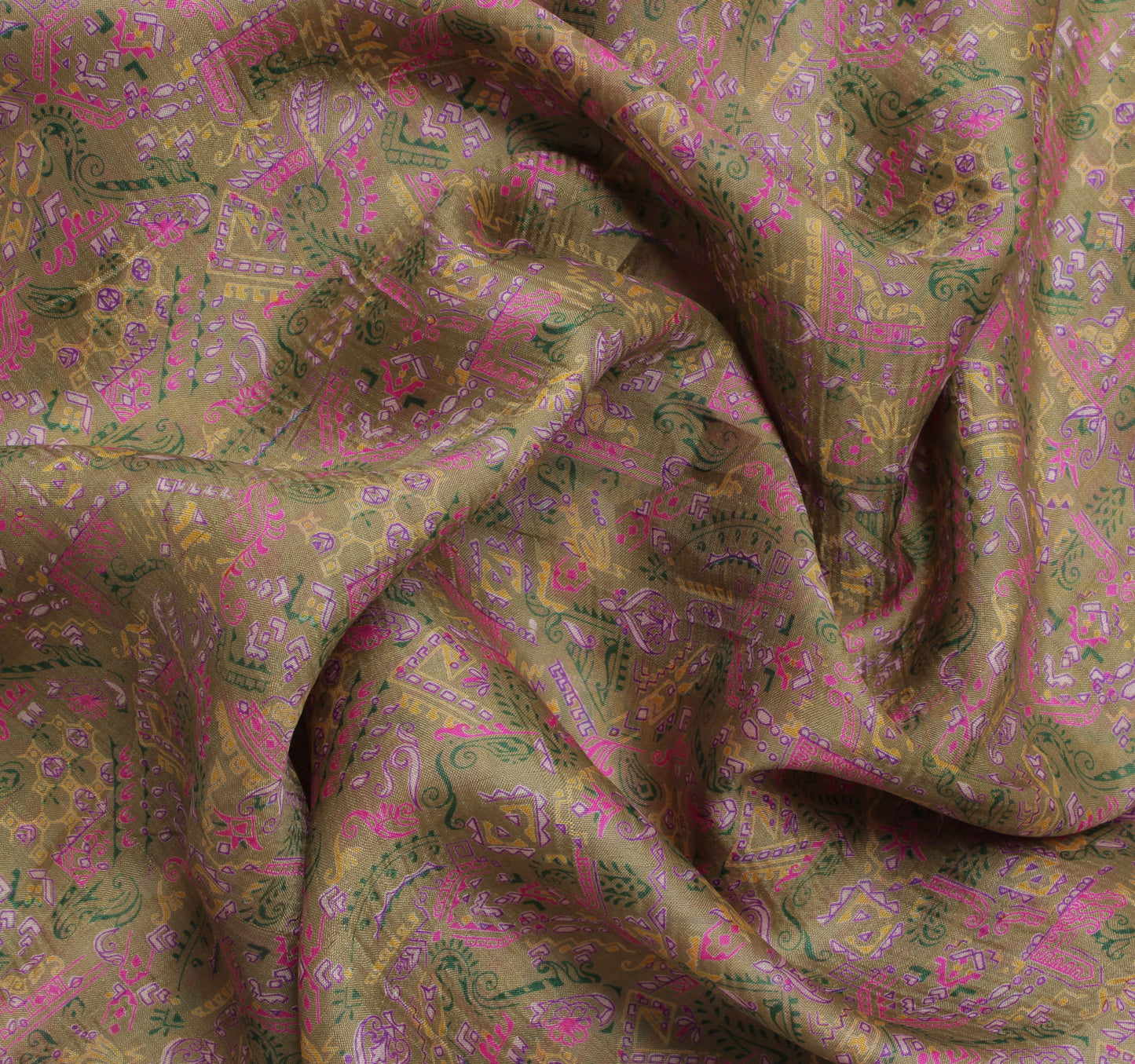 Sushila Vintage Green Indian Saree 100% Pure Silk Printed Floral Soft Fabric