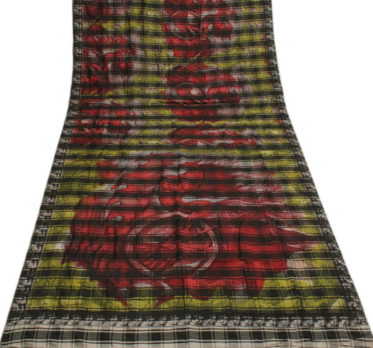 Sushila Vintage Muti-Color Indian Sari 100% Pure Silk Printed Soft Craft Fabric