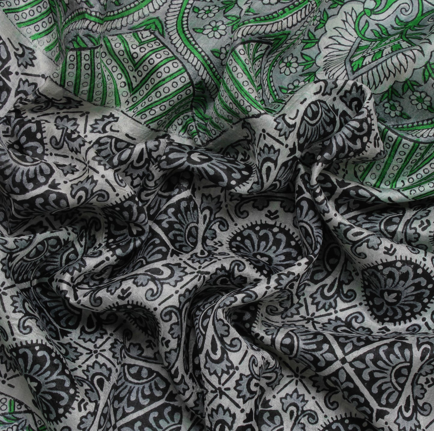 Sushila Vintage White Saree 100% Pure Silk Printed Floral Soft Craft Fabric