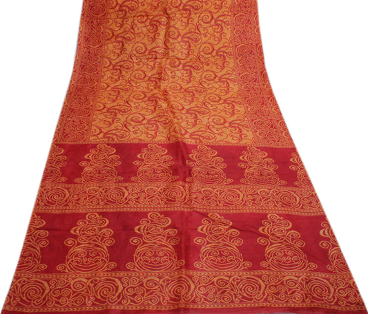 Sushila Vintage Orange Indian Saree 100% Pure Silk Printed Soft 5YD Craft Fabric