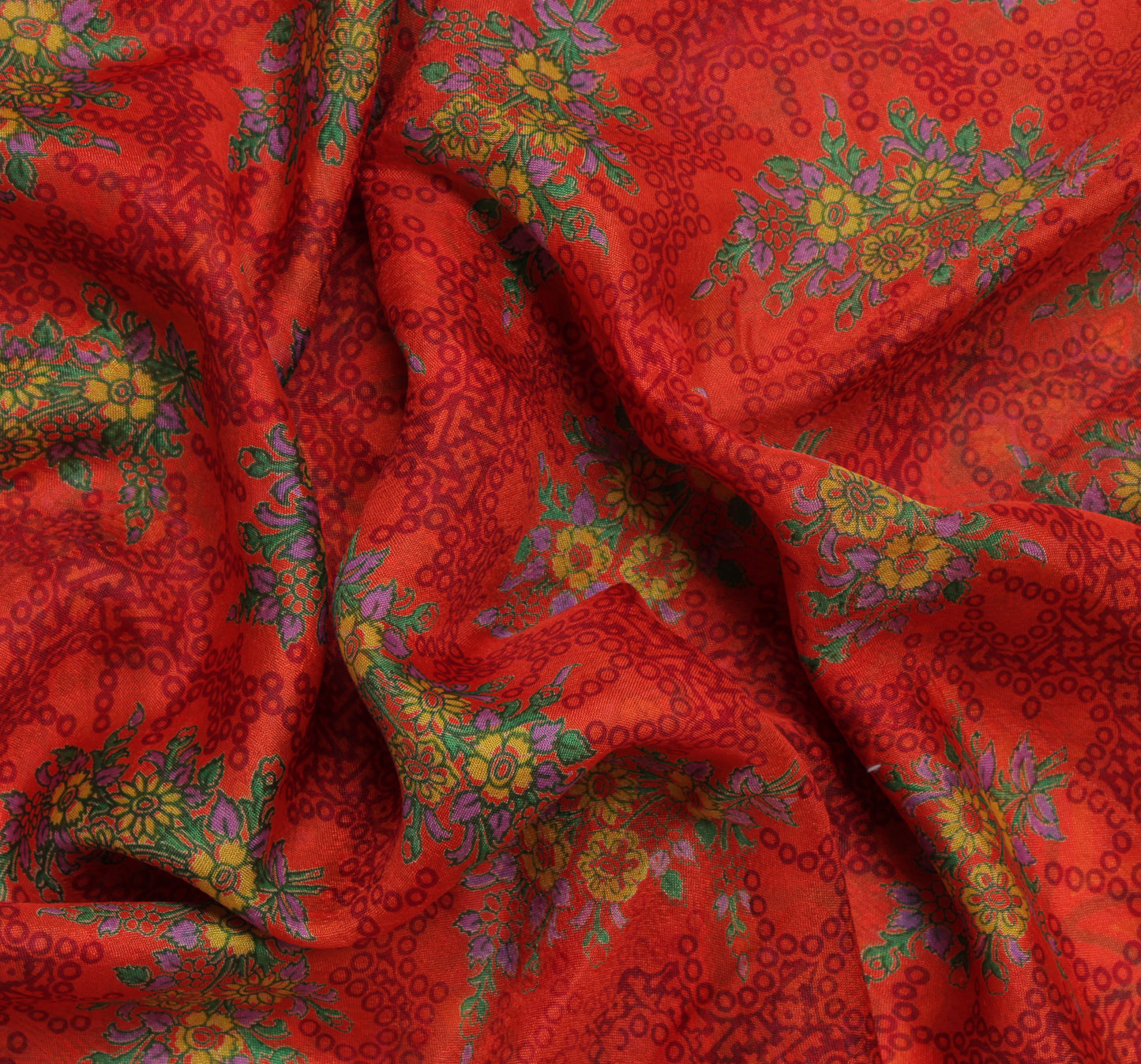 Sushila Vintage Orange Saree 100% Pure Silk Printed Floral Soft Craft Fabric