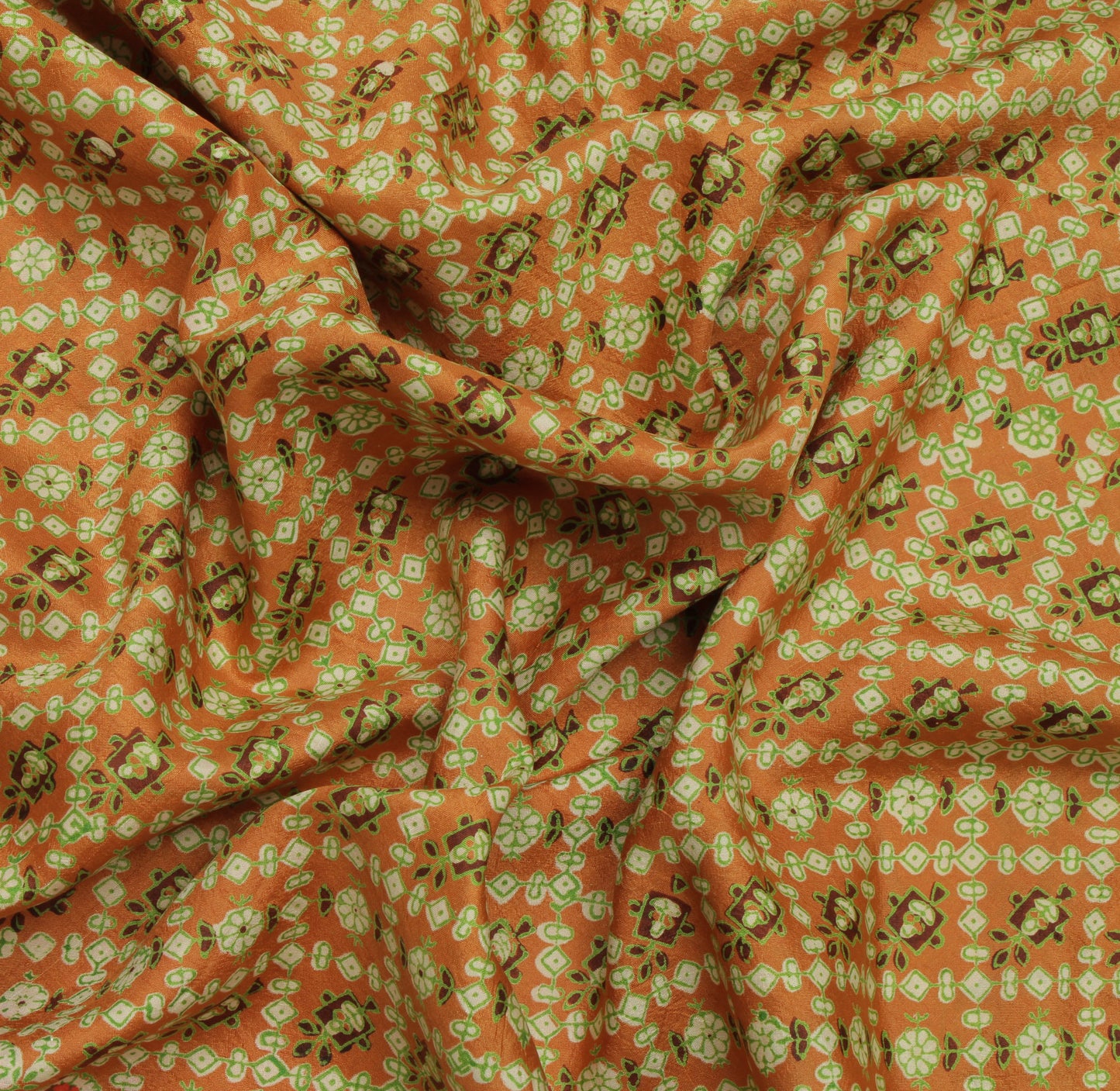 Sushila Vintage Mustard Saree 100% Pure Silk Printed Floral Soft Craft Fabric