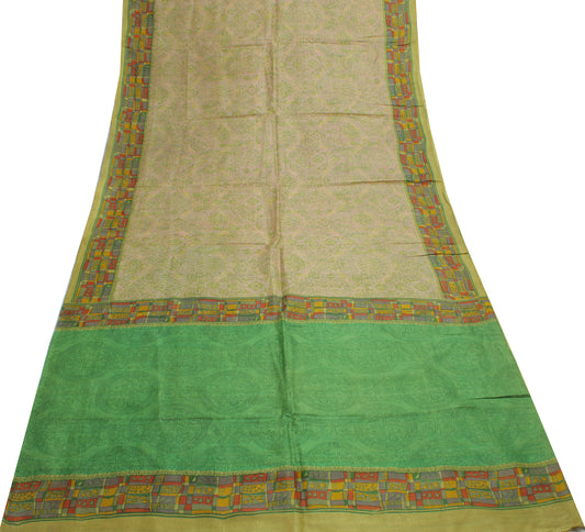Sushila Vintage Indian Saree 100% Pure Silk Printed Abstract Soft Craft Fabric
