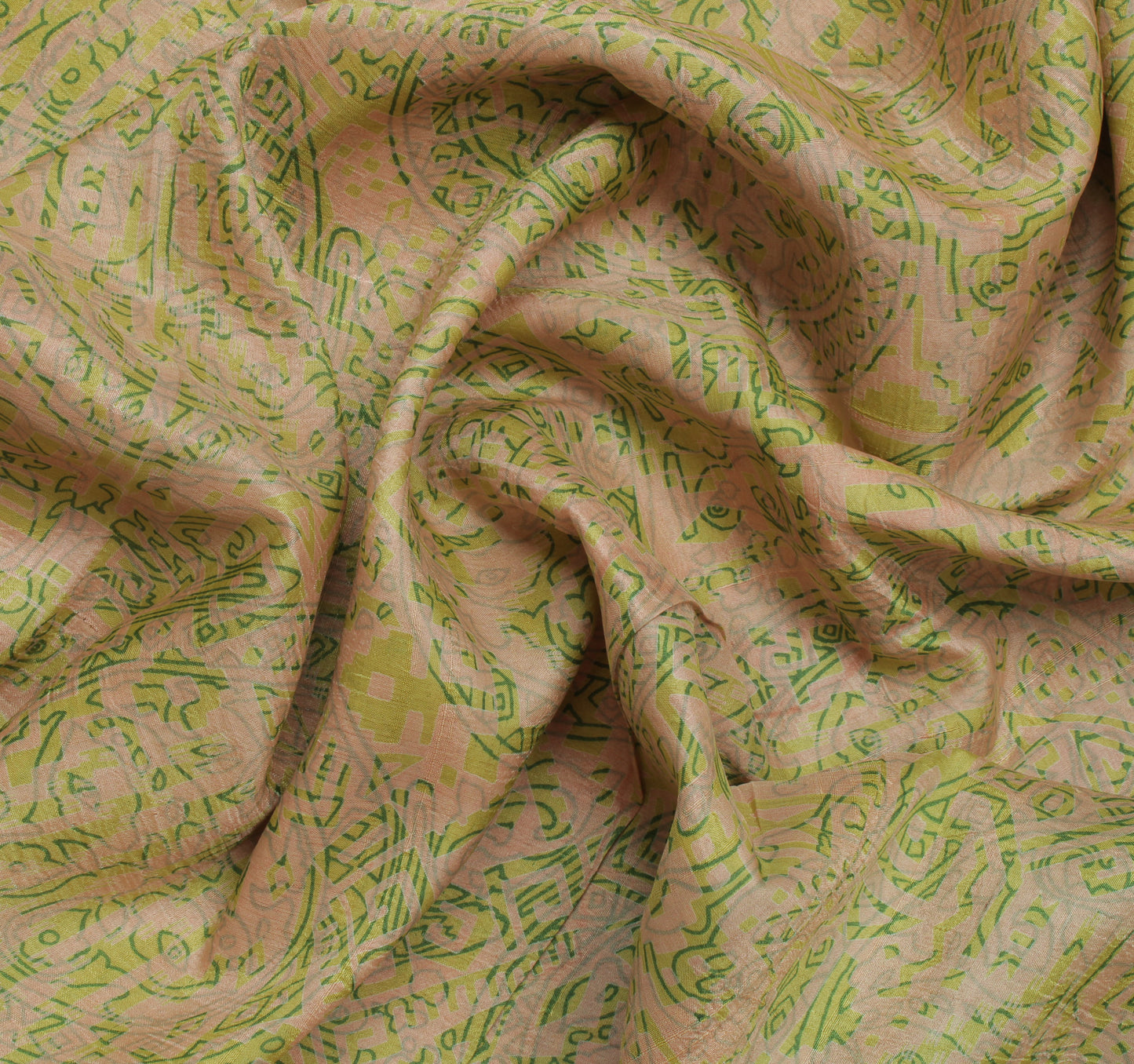 Sushila Vintage Indian Saree 100% Pure Silk Printed Abstract Soft Craft Fabric