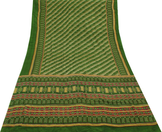 Sushila Vintage Green Saree 100% Pure Georgette Silk Printed Floral Craft Fabric