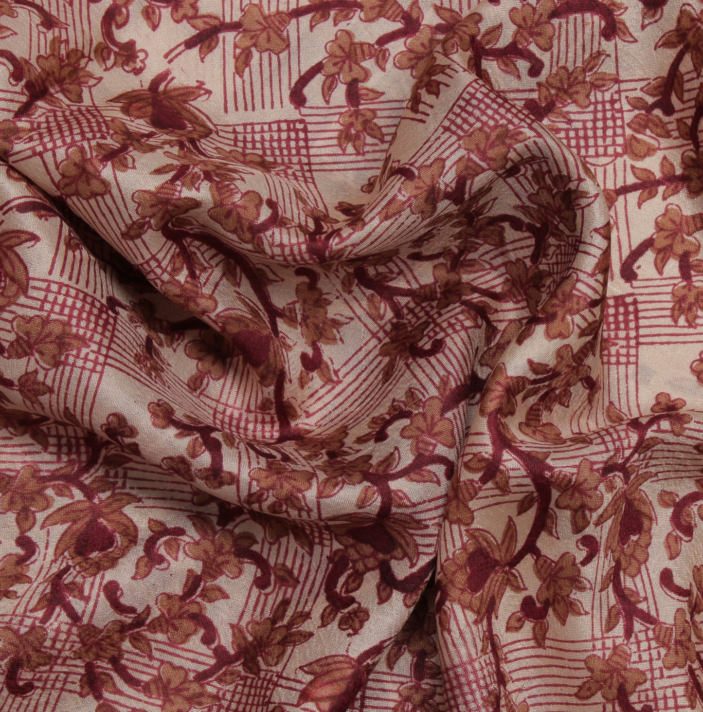 Sushila Vintage Cream Saree 100% Pure Silk Printed Floral Soft Craft Fabric