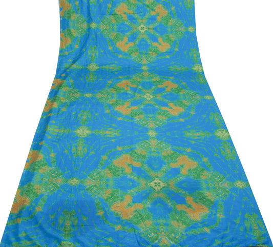 Sushila Vintage Blue Indian Saree Blend Silk Printed Soft 5 Yard Craft Fabric