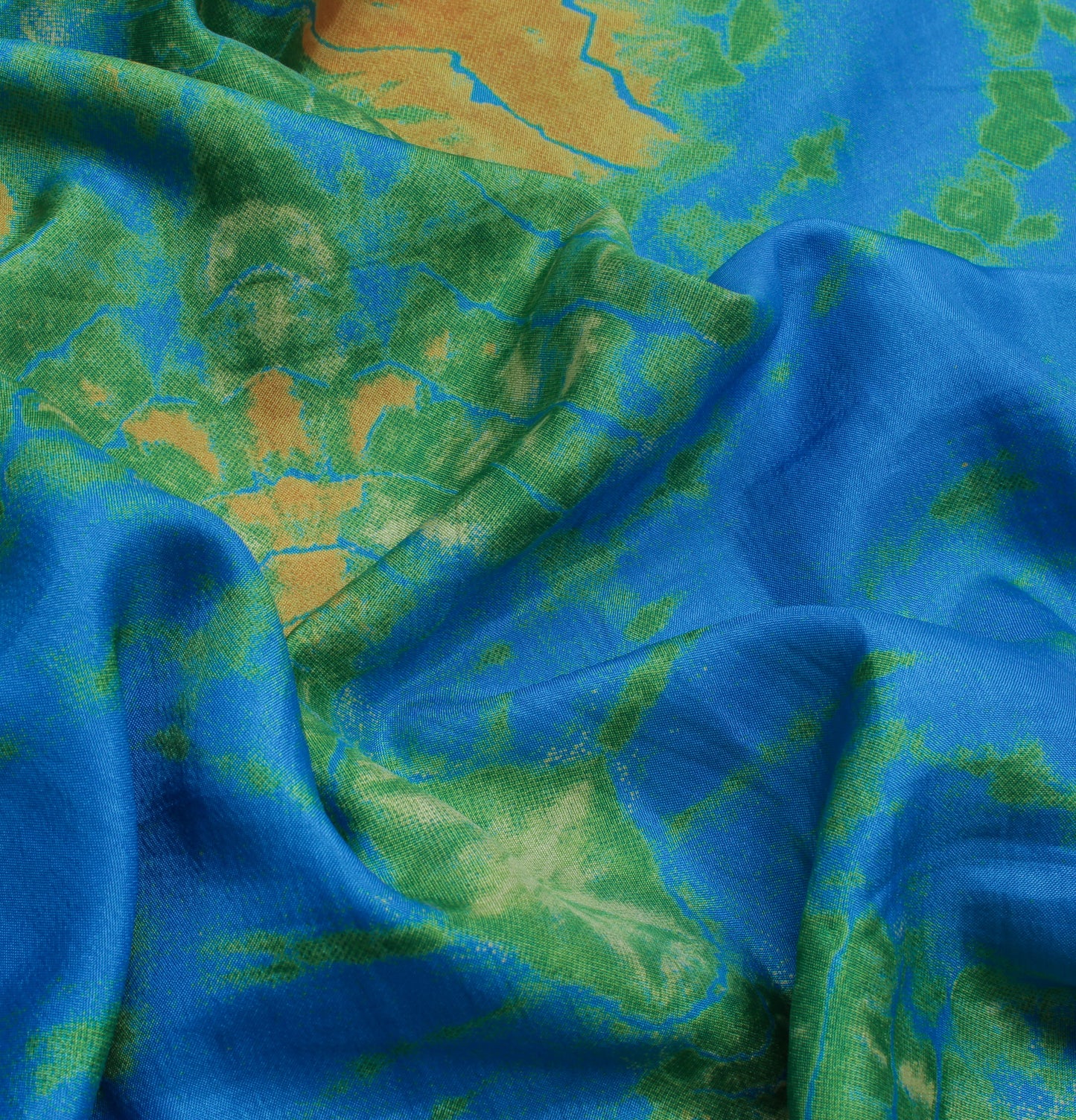 Sushila Vintage Blue Indian Saree Blend Silk Printed Soft 5 Yard Craft Fabric