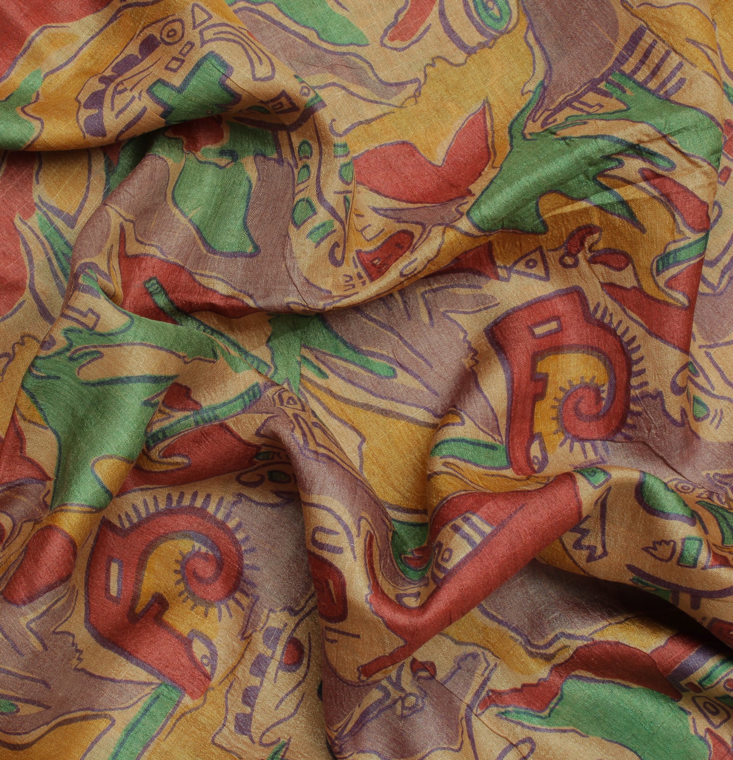 Sushila Vintage Light Brown Saree 100% Pure Silk Printed Soft 5 YD Craft Fabric