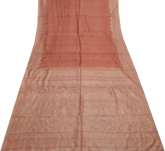 Sushila Vintage Dark Peach Indian Saree 100% Pure Silk Printed Soft Craft Fabric
