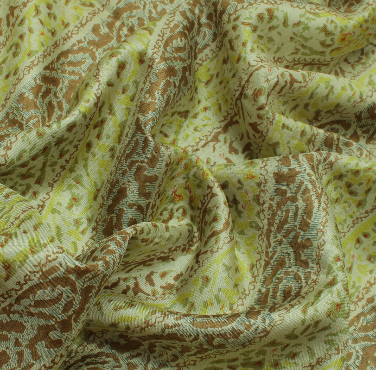 Sushila Vintage Green Indian Saree 100% Pure Silk Printed Soft Craft Sari Fabric