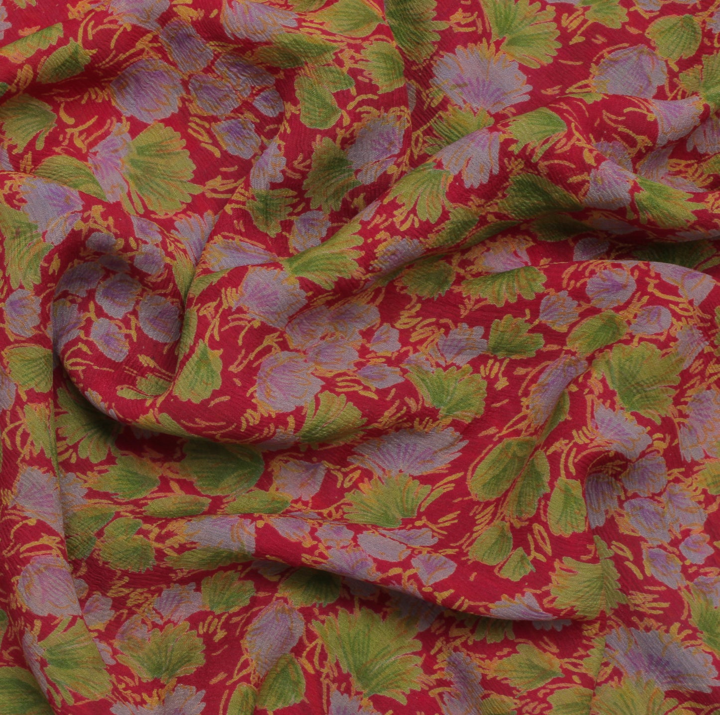Sushila Vintage Pink Saree 100% Pure Chiffon Printed Floral Soft Craft Fabric
