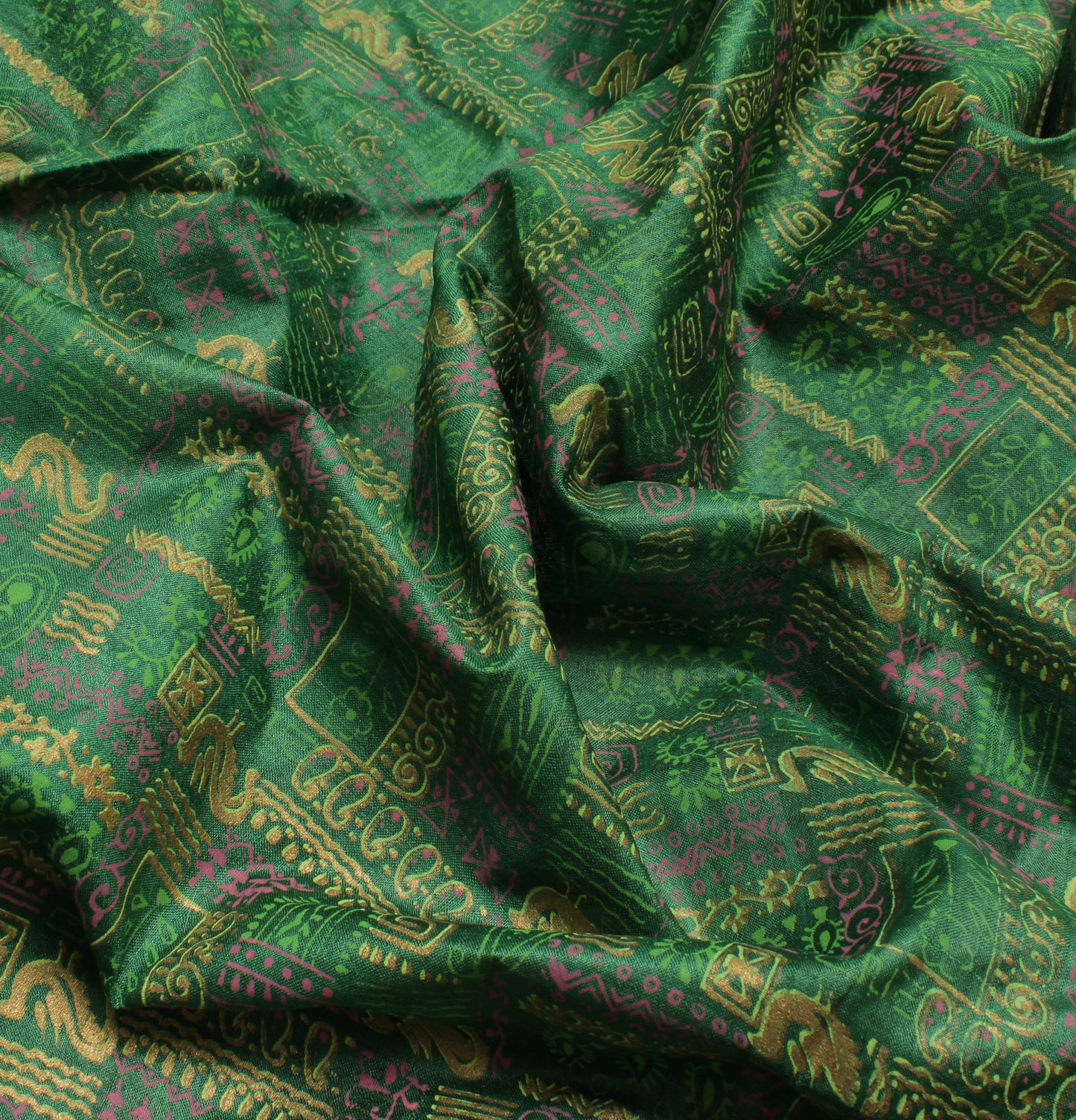 Sushila Vintage Green Indian Saree 100% Pure Silk Printed Craft Sari Fabric