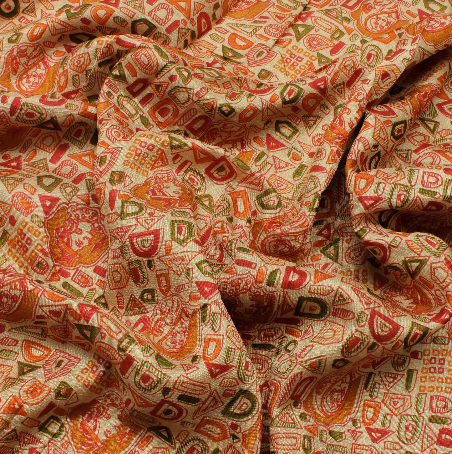 Sushila Vintage Cream Indian Saree 100% Pure Silk Printed Soft Craft Fabric
