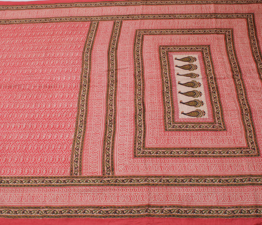 Sushila Vintage Red Indian Saree Pure Silk Printed Paisley Soft Craft Fabric