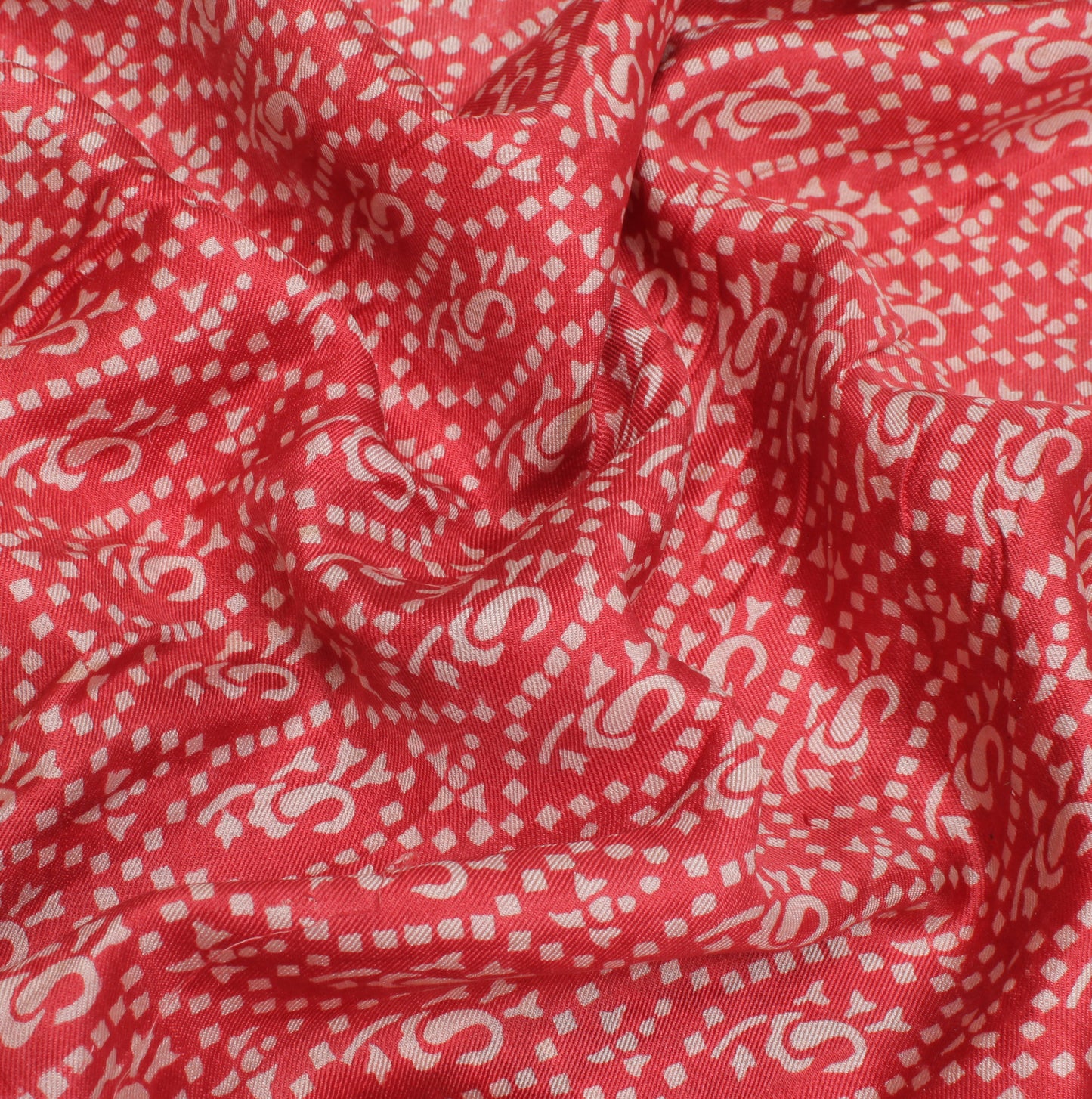 Sushila Vintage Red Indian Saree Pure Silk Printed Paisley Soft Craft Fabric