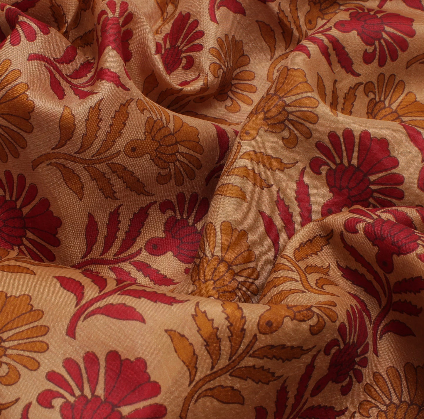 Sushila Vintage Brown Saree 100% Pure Silk Printed Floral Soft Craft Fabric