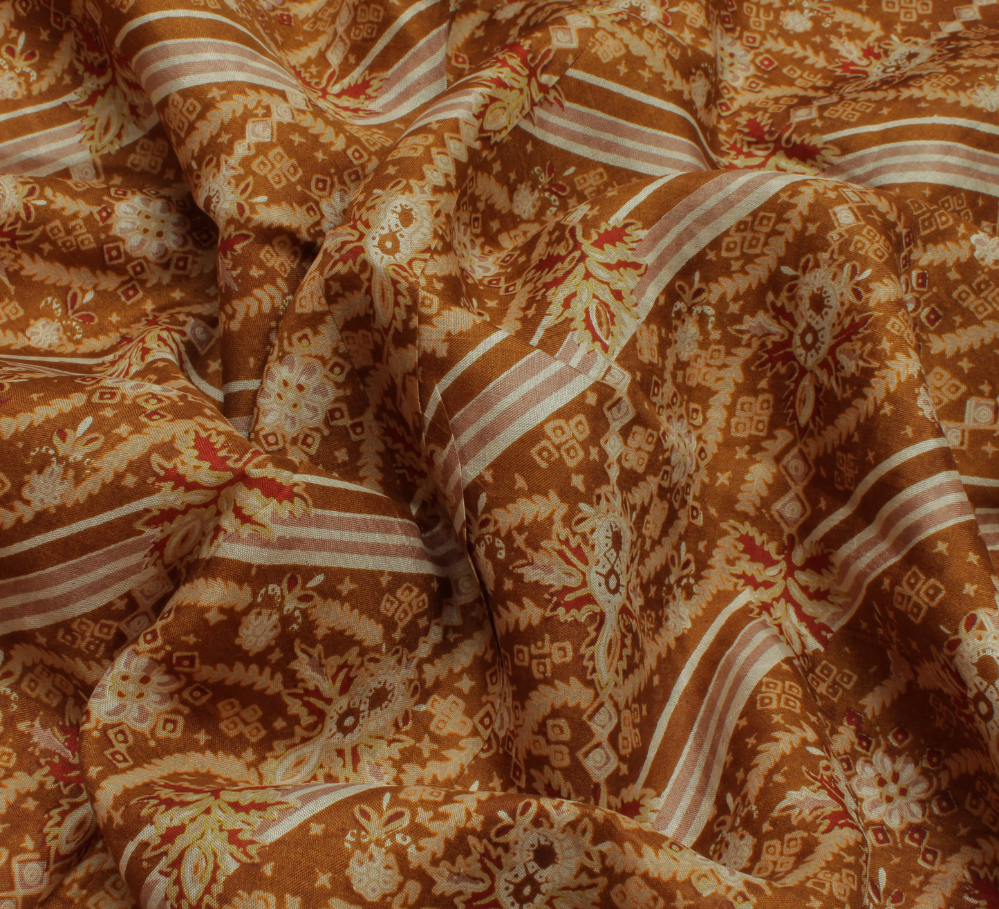 Sushila Vintage Brown Saree 100% Pure Silk Printed Floral Soft Craft Fabric
