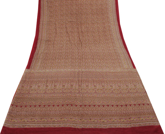 Sushila Vintage Red Saree 100% Pure Georgette Silk Printed Floral Craft Fabric
