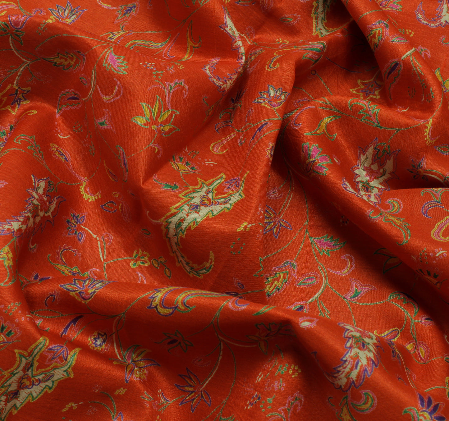 Sushila Vintage Orange Saree 100% Pure Silk Printed Floral Soft Craft Fabric