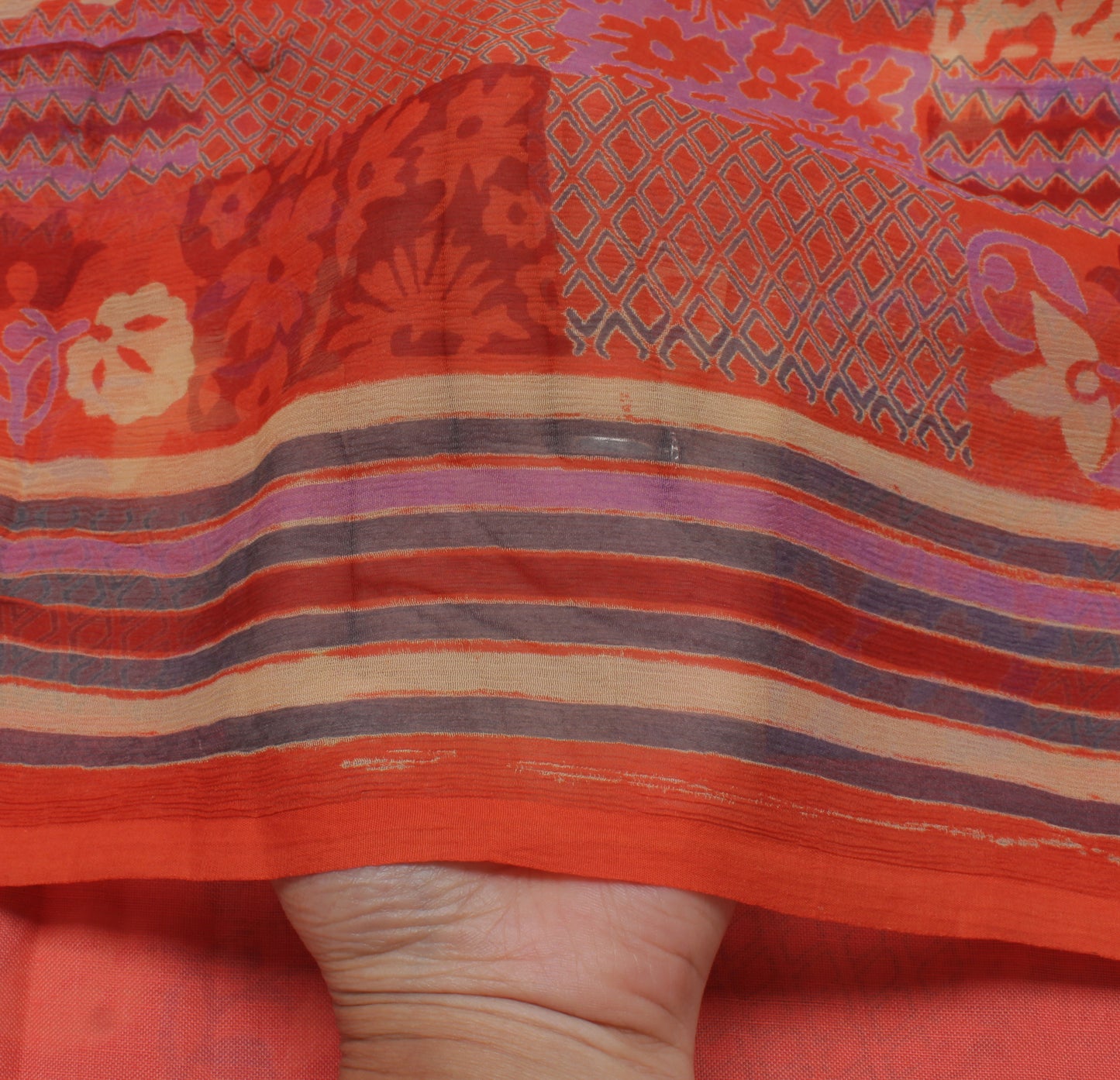 Sushila Vintage Indian Saree 100% Pure Chiffon Silk Printed Floral Craft Fabric