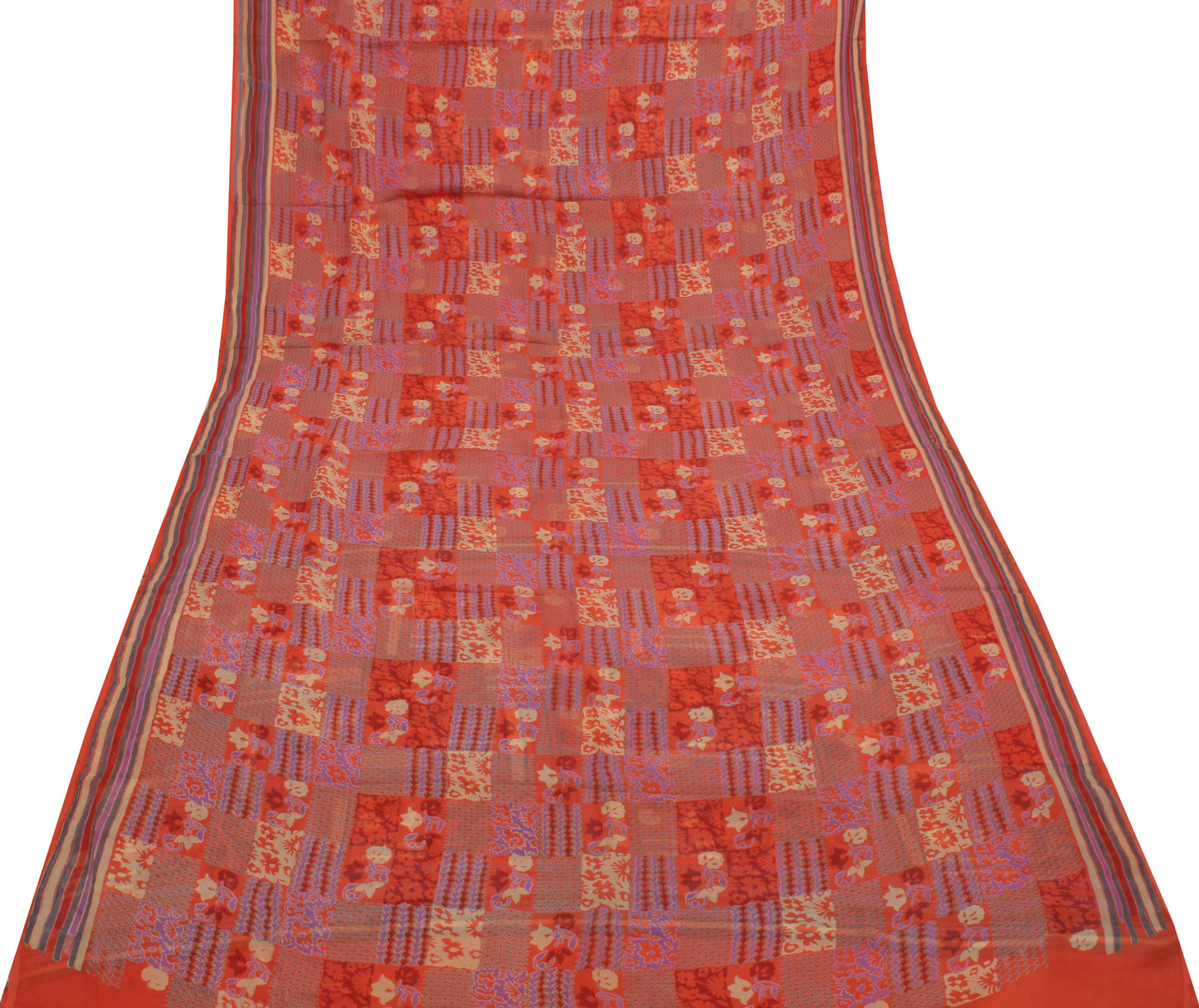 Sushila Vintage Indian Saree 100% Pure Chiffon Silk Printed Floral Craft Fabric