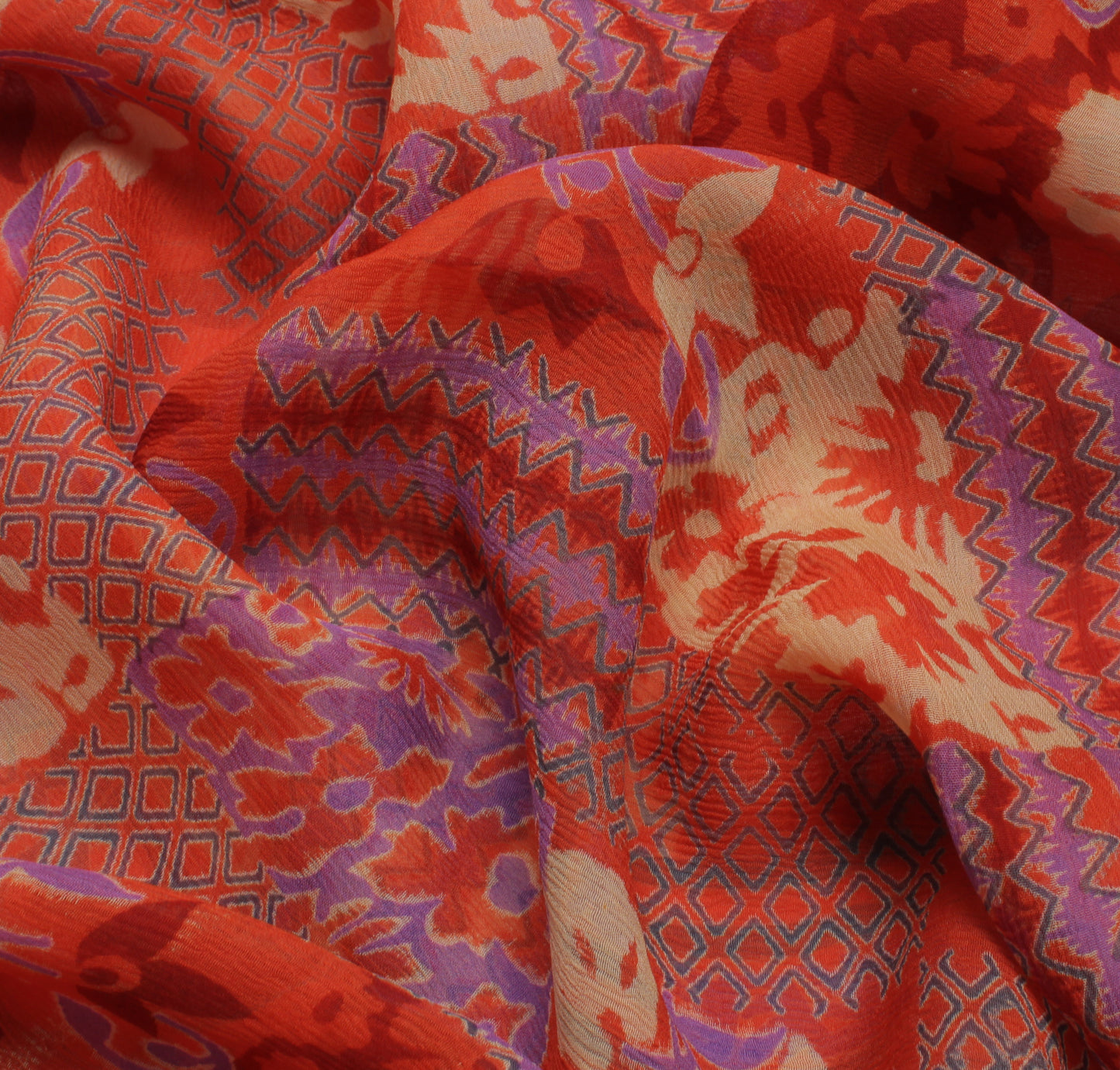 Sushila Vintage Indian Saree 100% Pure Chiffon Silk Printed Floral Craft Fabric
