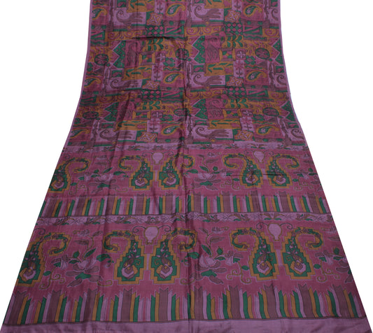 Sushila Vintage Indian Saree 100% Pure Silk Printed Soft Craft 5 Yard Fabric