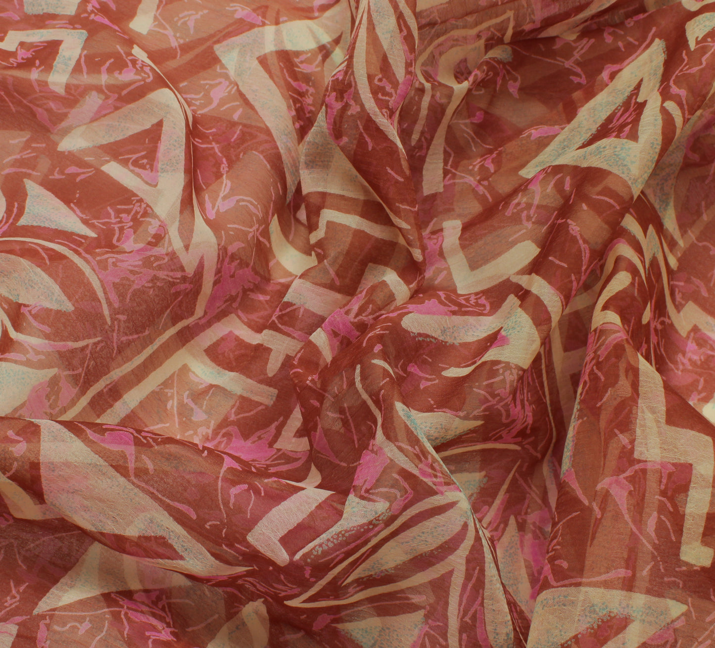 Sushila Vintage Indian Saree Blend Chiffon Silk Printed Craft 5 Yard Sari Fabric