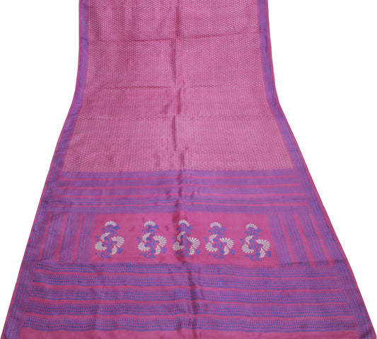 Sushila Vintage Purple Saree 100% Pure Silk Printed Soft Craft 5 Yard Fabric