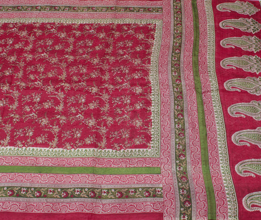 Sushila Vintage Maroon Saree 100% Pure Silk Printed Floral Soft Craft Fabric