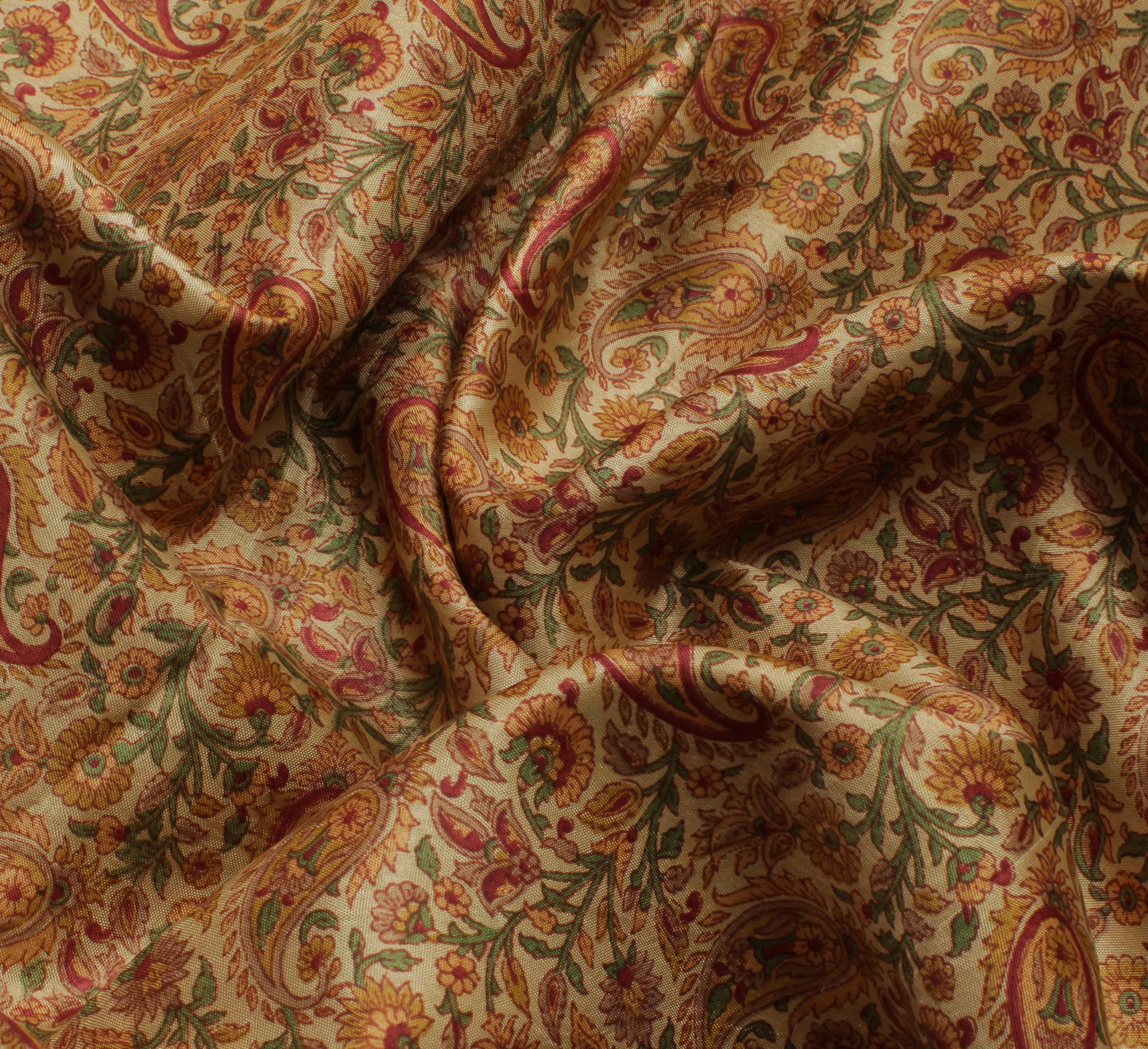 Sushila Vintage Cream Saree Blend Silk Printed Paisley Soft Craft 5 Yard Fabric