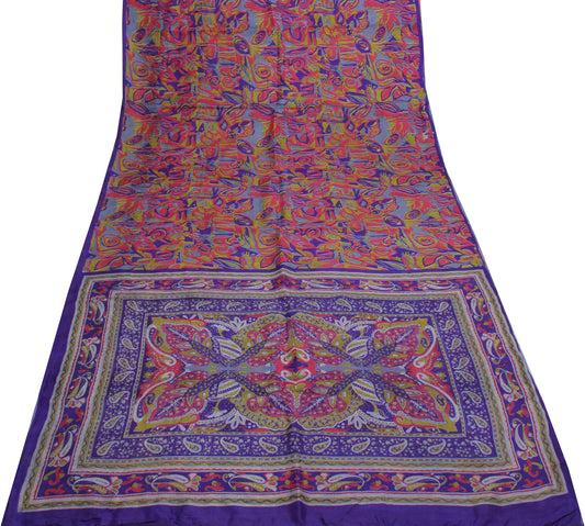 Sushila Vintage Indian Saree 100% Pure Silk Printed Soft Craft 5 Yard Fabric