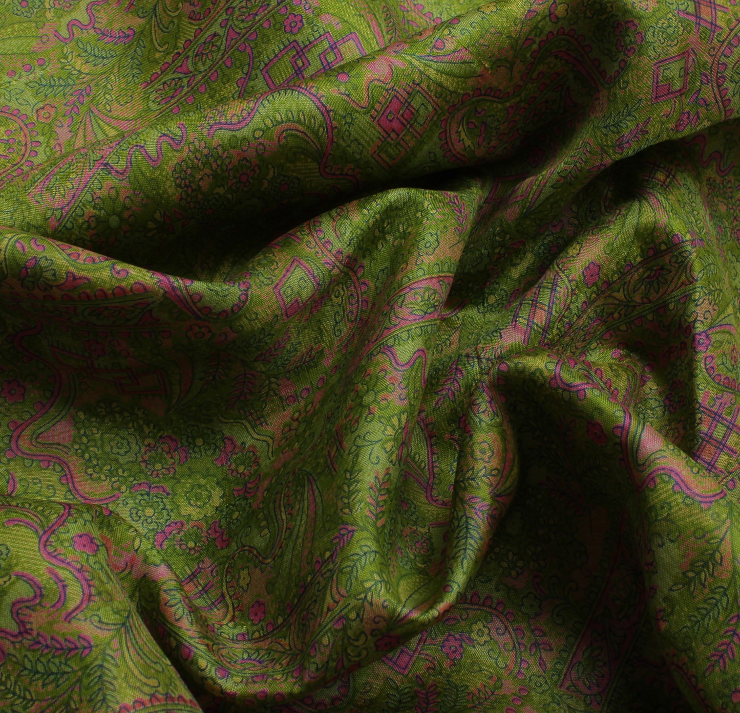Sushila Vintage Green Saree 100% Pure Silk Printed Paisley Soft Craft Fabric