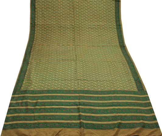 Sushila Vintage Brown Saree 100% Pure Silk Printed Paisley Soft Craft Fabric