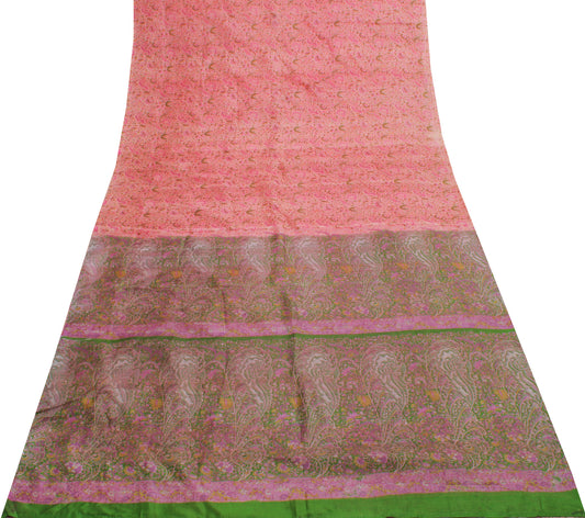 Sushila Vintage Pink Saree 100% Pure Silk Printed Floral Soft Craft 5 YD Fabric