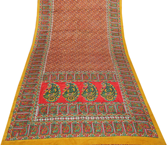 Sushila Vintage Indian Saree 100% Pure Silk Printed Floral Soft Craft Fabric