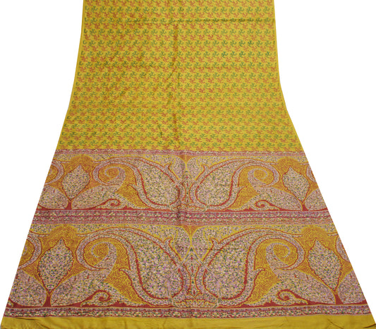 Sushila Vintage Green Saree 100% Pure Silk Printed Floral Soft Craft 5 YD Fabric